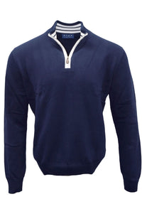 Team Colors Pima Cotton Quarter-Zip Sweater with Contrast Trim in American Navy/White by Blue 1899
