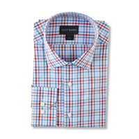 Micro Dobby Gingham Cotton Sport Shirt in Tomato and Blue by Scott Barber