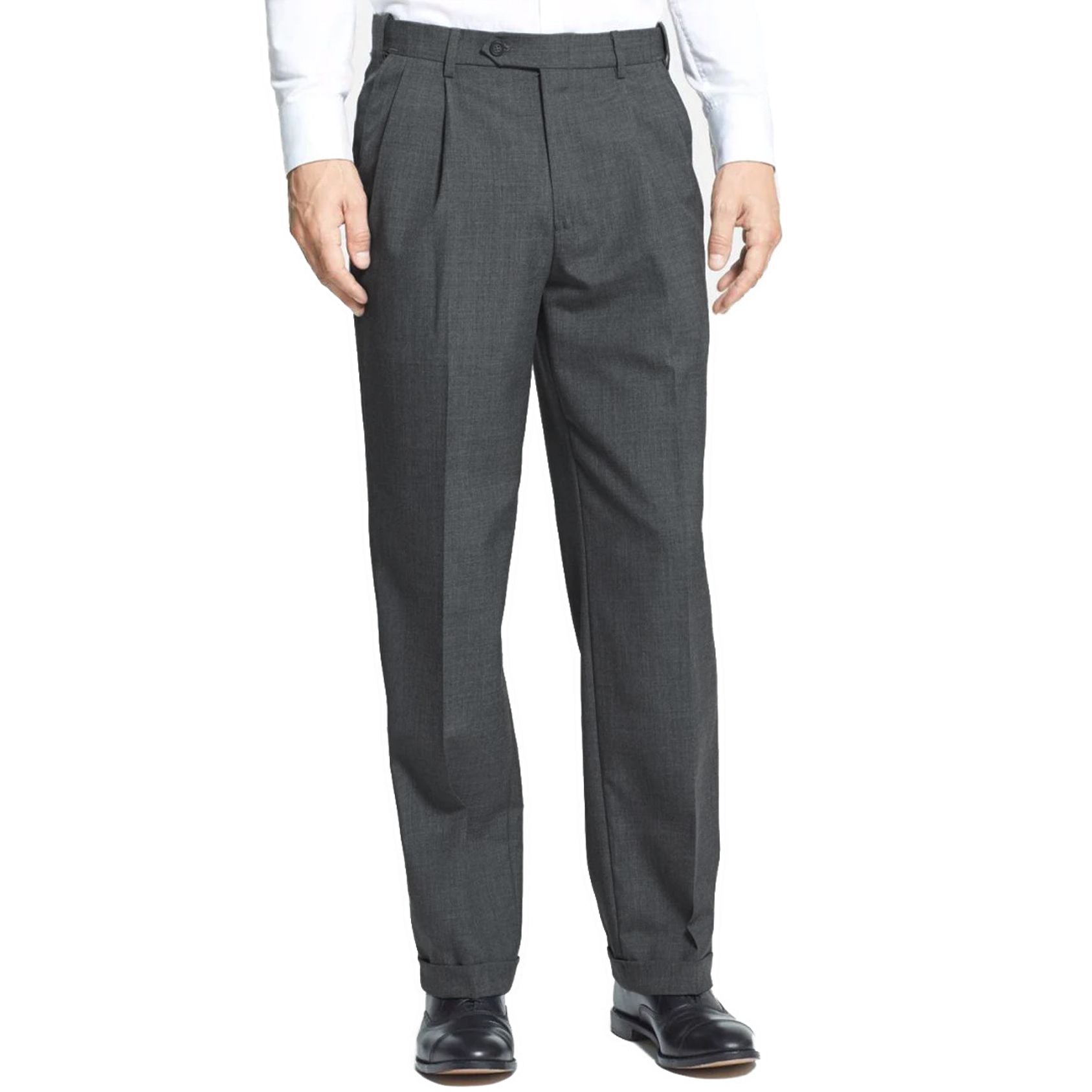 Polyester/Wool Tropical Washable Trouser in Dark Grey (Self Sizer Double Reverse Pleat - Regular & Long Rise) by Berle