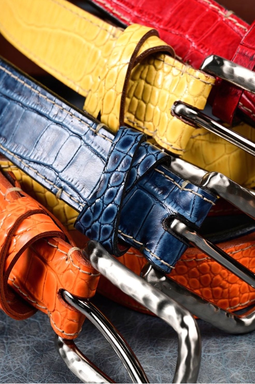 Italian Alligator Embossed Calfskin Leather Belt in Blue by Torino Leather