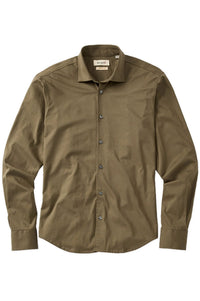 Italian Mercerized Cotton Knit Two-Ply Long-Sleeve Sport Shirt in Khaki by Borgo28