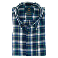 Forest, Blue and Winter White Plaid Cotton and Wool Blend Button-Down Shirt by Viyella