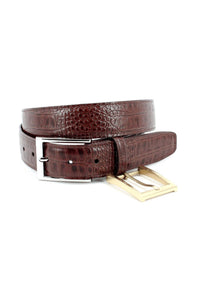 Alligator Grain Embossed Calfskin Belt with Interchangeable Buckles in Acorn by Torino Leather