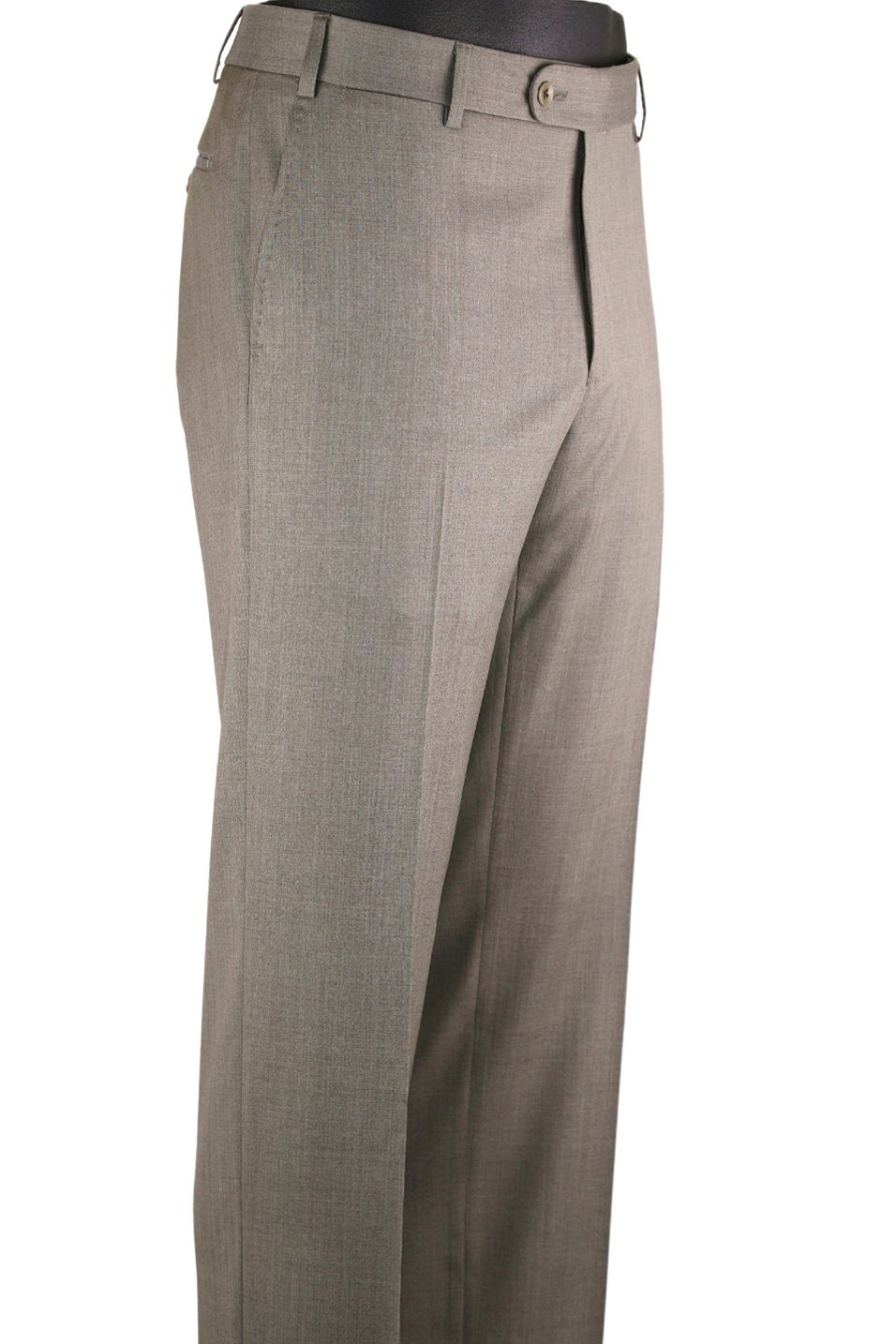 Super 110s Prunelle Wool Flat Front Trouser in Taupe Mix (Choice of Fits) by 6 East by Ballin