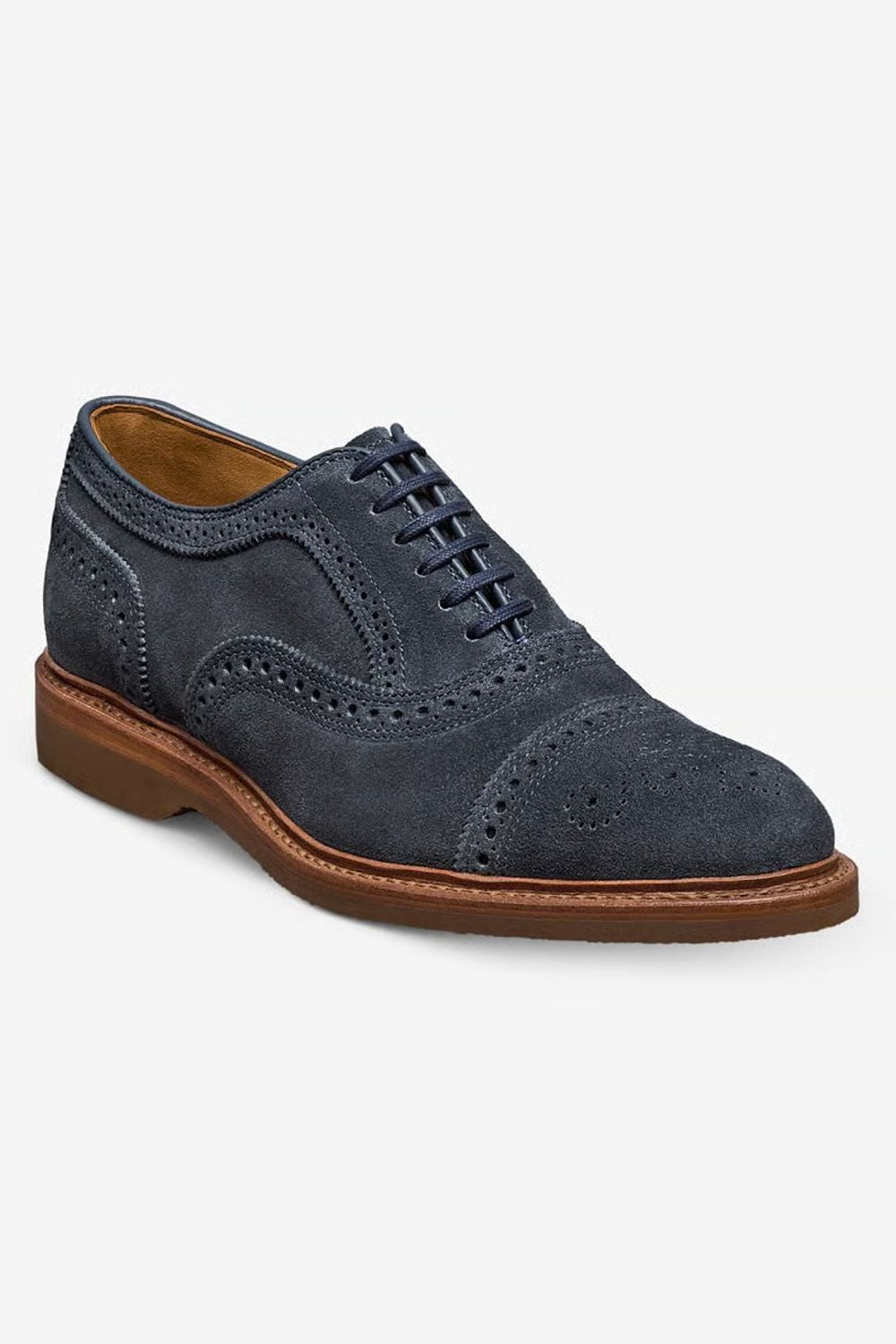 Strand Verse Cap-Toe Oxford Dress Shoe with Perf Detailing in Navy Suede by Allen Edmonds