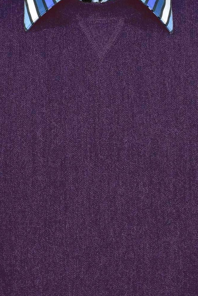 Baby Alpaca 'Links Stitch' Sweatshirt-Style Crew Neck Sweater in Plum Heather by Peru Unlimited