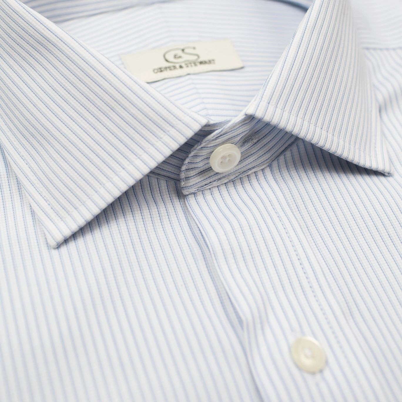 Blue Textured Stripe Wrinkle-Free Stretch Cotton Dress Shirt with Spre