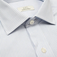 Blue Textured Stripe Wrinkle-Free Stretch Cotton Dress Shirt with Spread Collar by Cooper & Stewart