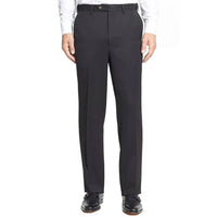 Worsted Wool Gabardine Trouser in Black (Self Sizer Plain Front) by Berle