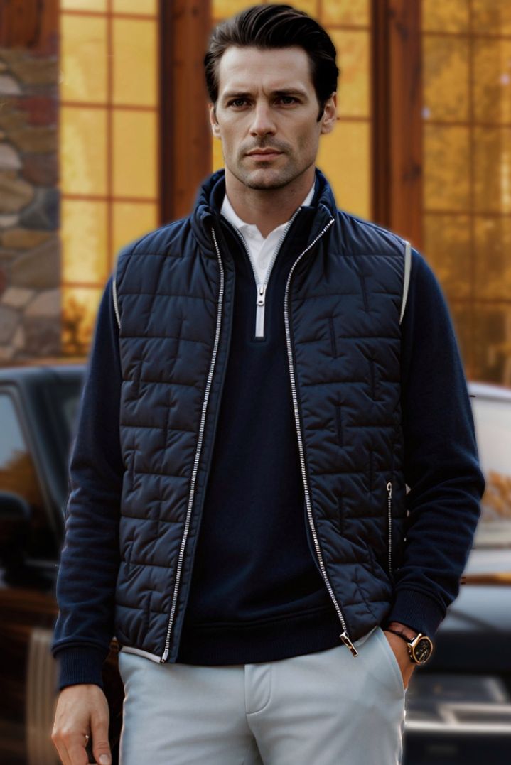 Space-Quilted Puffer Vest in Navy by Scott Barber