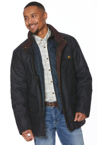 British Millerain Waxed Cotton Winter Jacket in Navy by Viyella