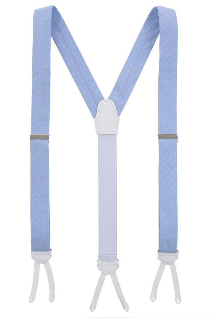 Churchill Chambray Polka Dot Linen and Silk Blend Formal End Braces in Light Blue by Trafalgar