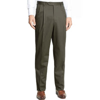 Cotton Twill Performance Dress Khaki in Olive (Self Sizer Double Reverse Pleat) by Berle