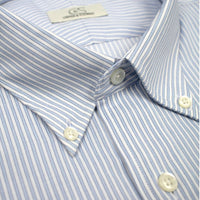 Blue Shadow Stripe Wrinkle-Free Stretch Cotton Dress Shirt with Button-Down Collar by Cooper & Stewart