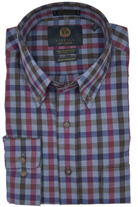 Blue, Maroon, and Brown Plaid Cotton and Wool Blend Button-Down Shirt by Viyella