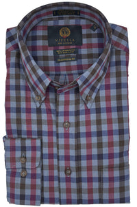 Blue, Maroon, and Brown Plaid Cotton and Wool Blend Button-Down Shirt by Viyella