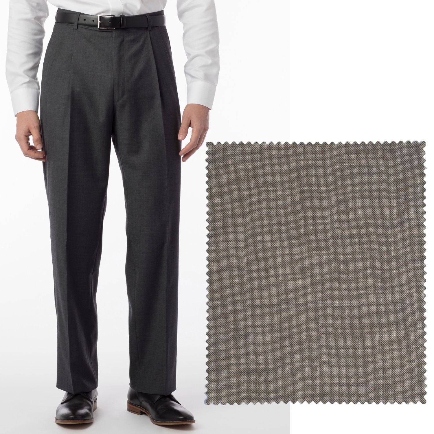 BIG FIT Sharkskin Super 120s Worsted Wool Comfort-EZE Trouser in British Tan (Manchester Pleated Model) by Ballin