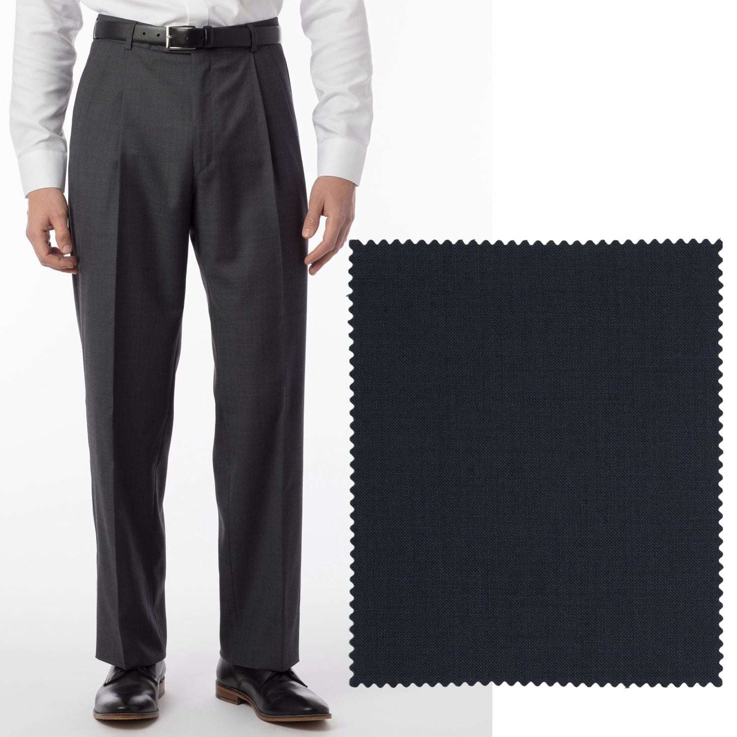 BIG FIT Sharkskin Super 120s Worsted Wool Comfort-EZE Trouser in Navy (Manchester Pleated Model) by Ballin