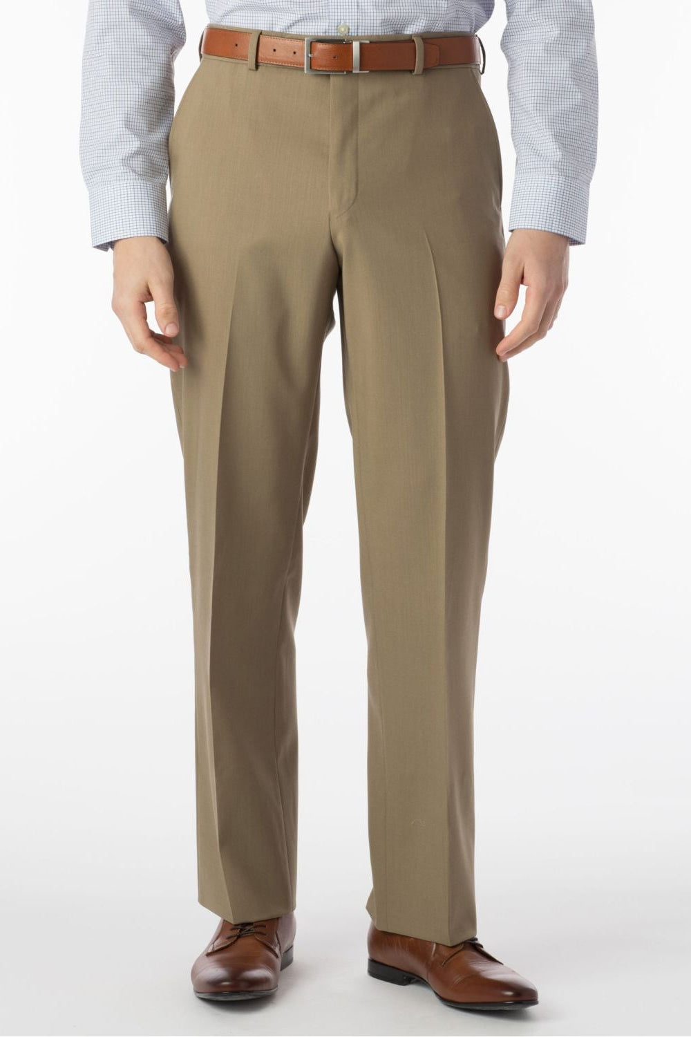 Super 120s Wool Travel Twill Comfort-EZE Trouser in Sand, Size 38 (Dunhill Traditional Fit) by Ballin
