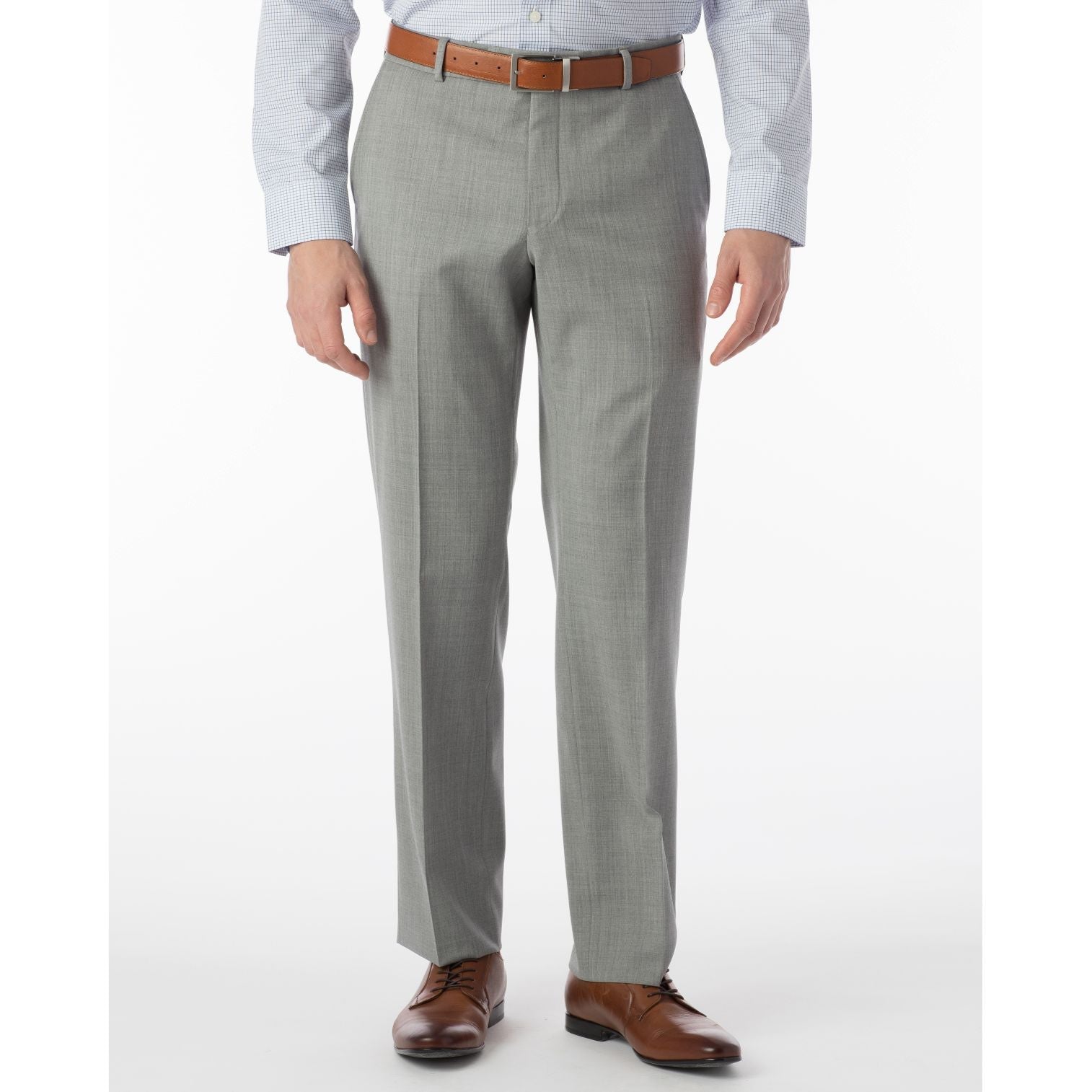 BIG FIT Super 120s Wool Gabardine Comfort-EZE Trouser in Pearl Grey (Plain Front Model) by Ballin