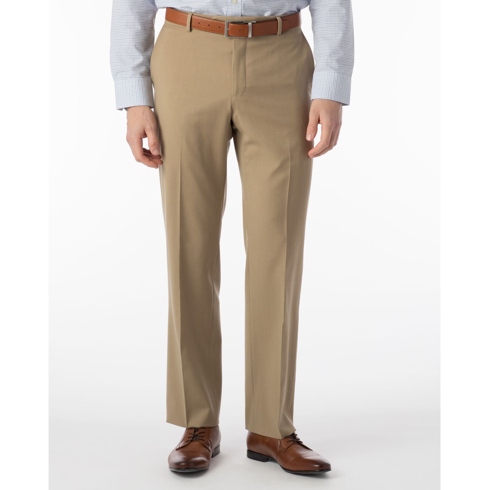 LONG FIT Super 120s Wool Gabardine Comfort-EZE Trouser in Tan (Plain Front Model) by Ballin