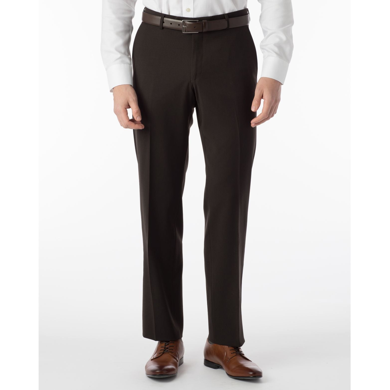 BIG FIT Super 120s Wool Gabardine Comfort-EZE Trouser in Brown (Plain Front Model) by Ballin