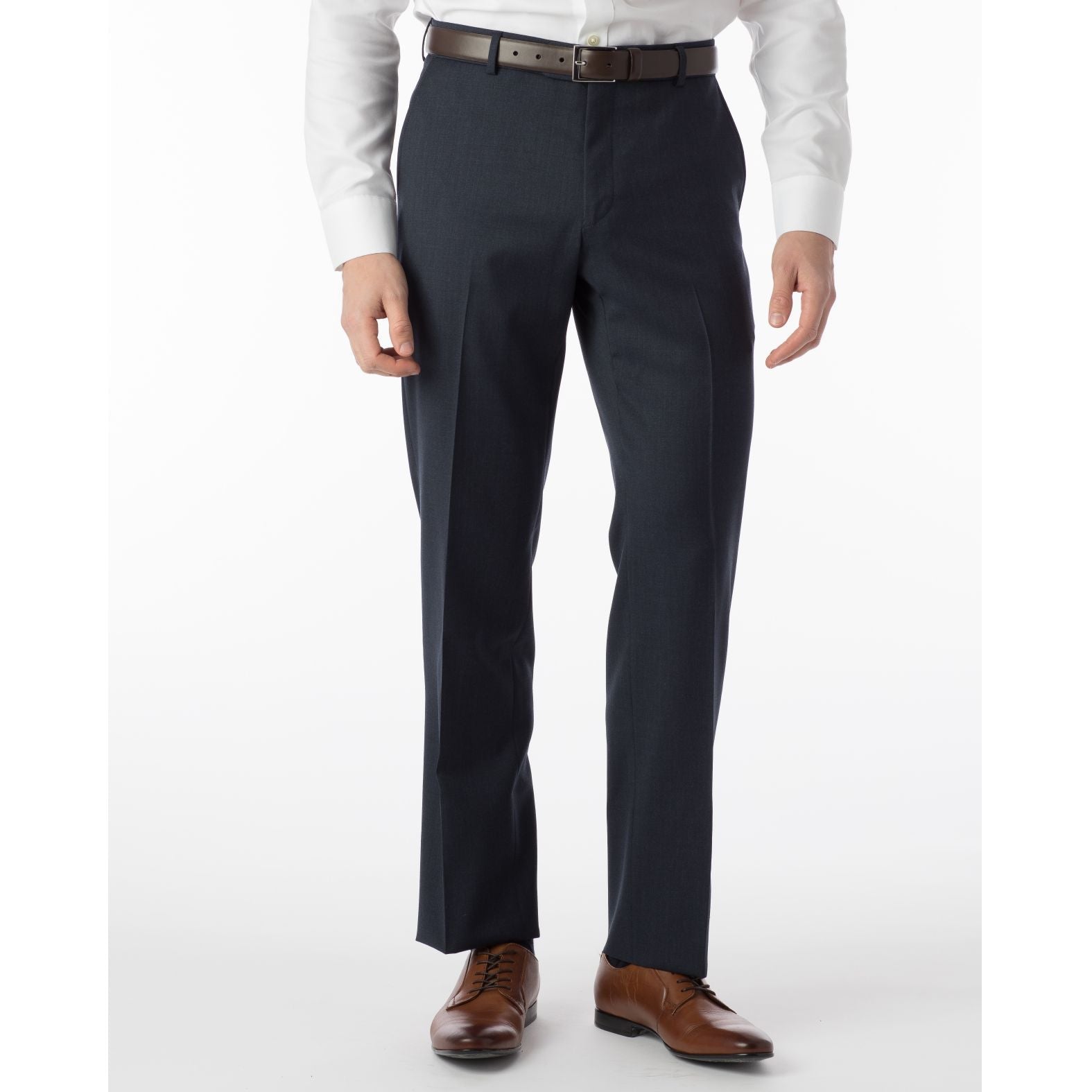 LONG FIT Super 120s Wool Gabardine Comfort-EZE Trouser in Navy Mix (Plain Front Model) by Ballin