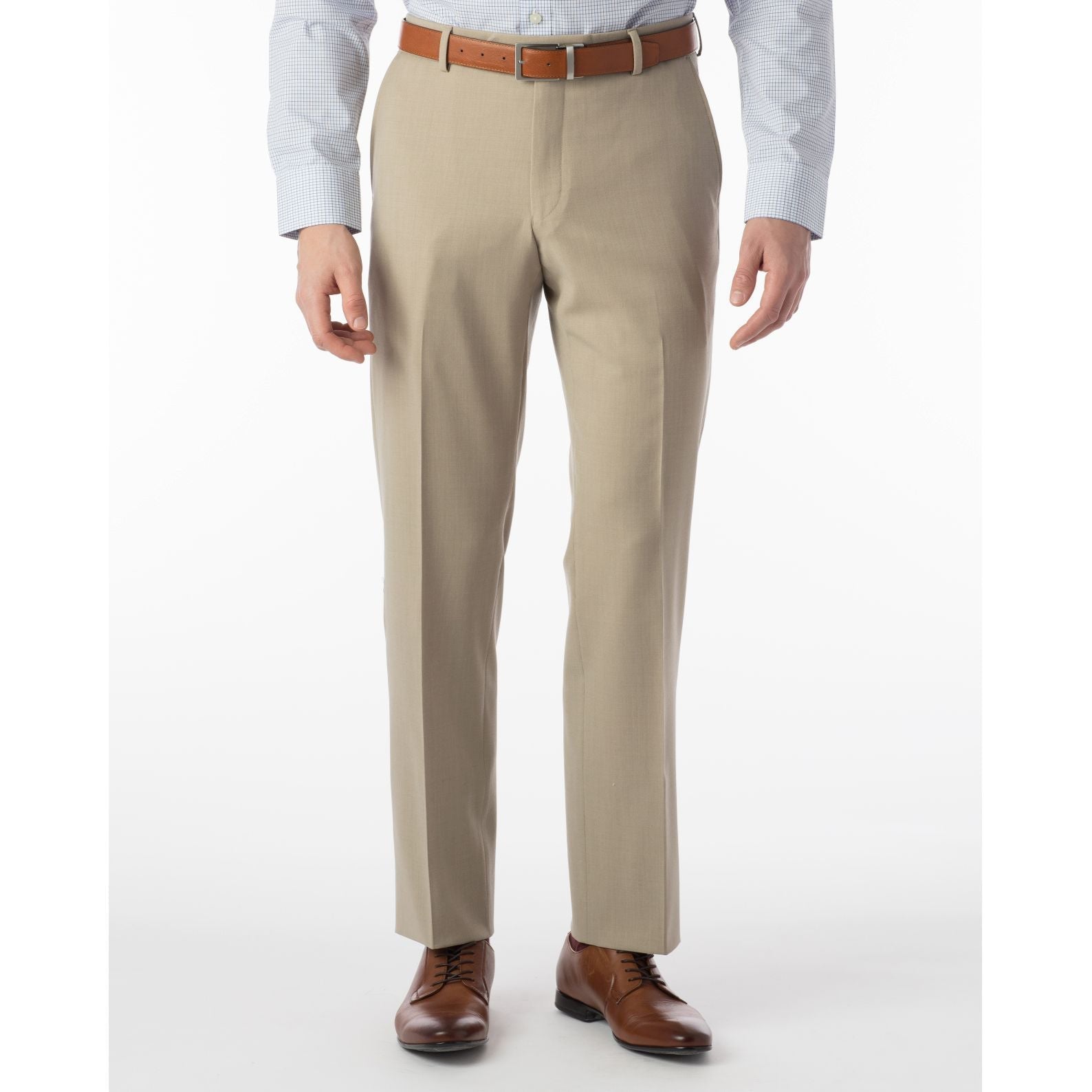 BIG FIT Super 120s Wool Gabardine Comfort-EZE Trouser in Oatmeal (Plain Front Model) by Ballin