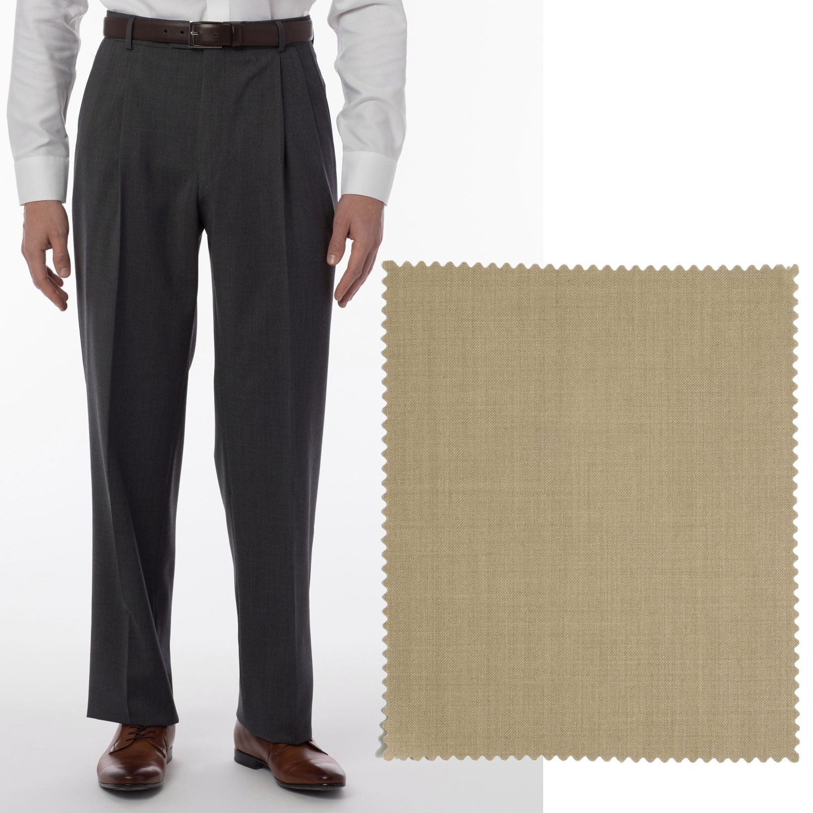 BIG FIT Super 120s Wool Gabardine Comfort-EZE Trouser in Tan (Manchester Pleated Model) by Ballin