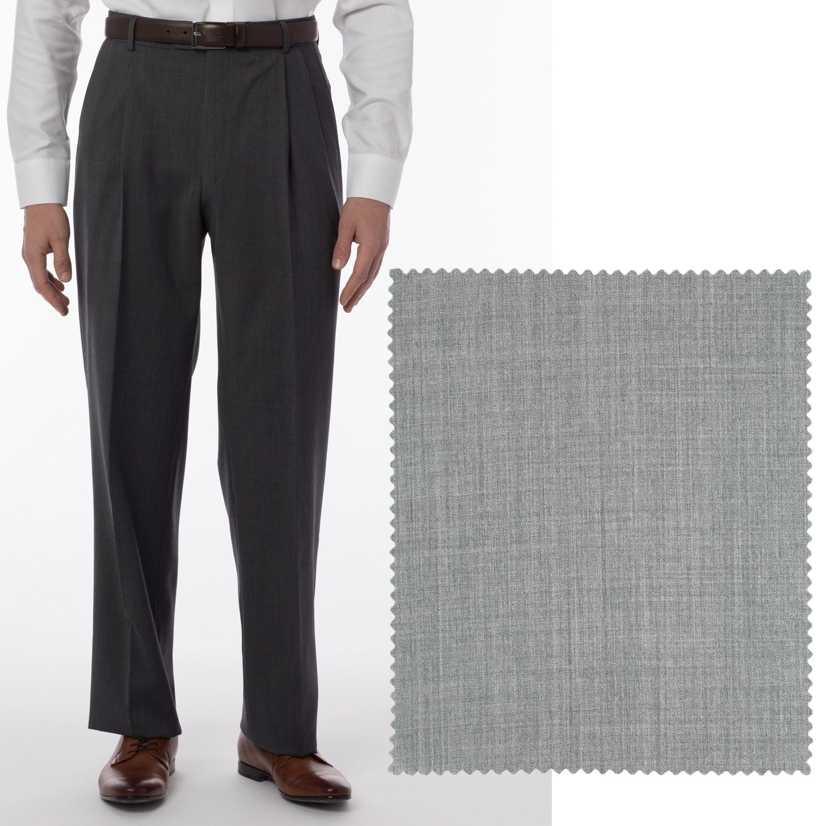 BIG FIT Super 120s Wool Gabardine Comfort-EZE Trouser in Pearl Grey (Manchester Pleated Model) by Ballin