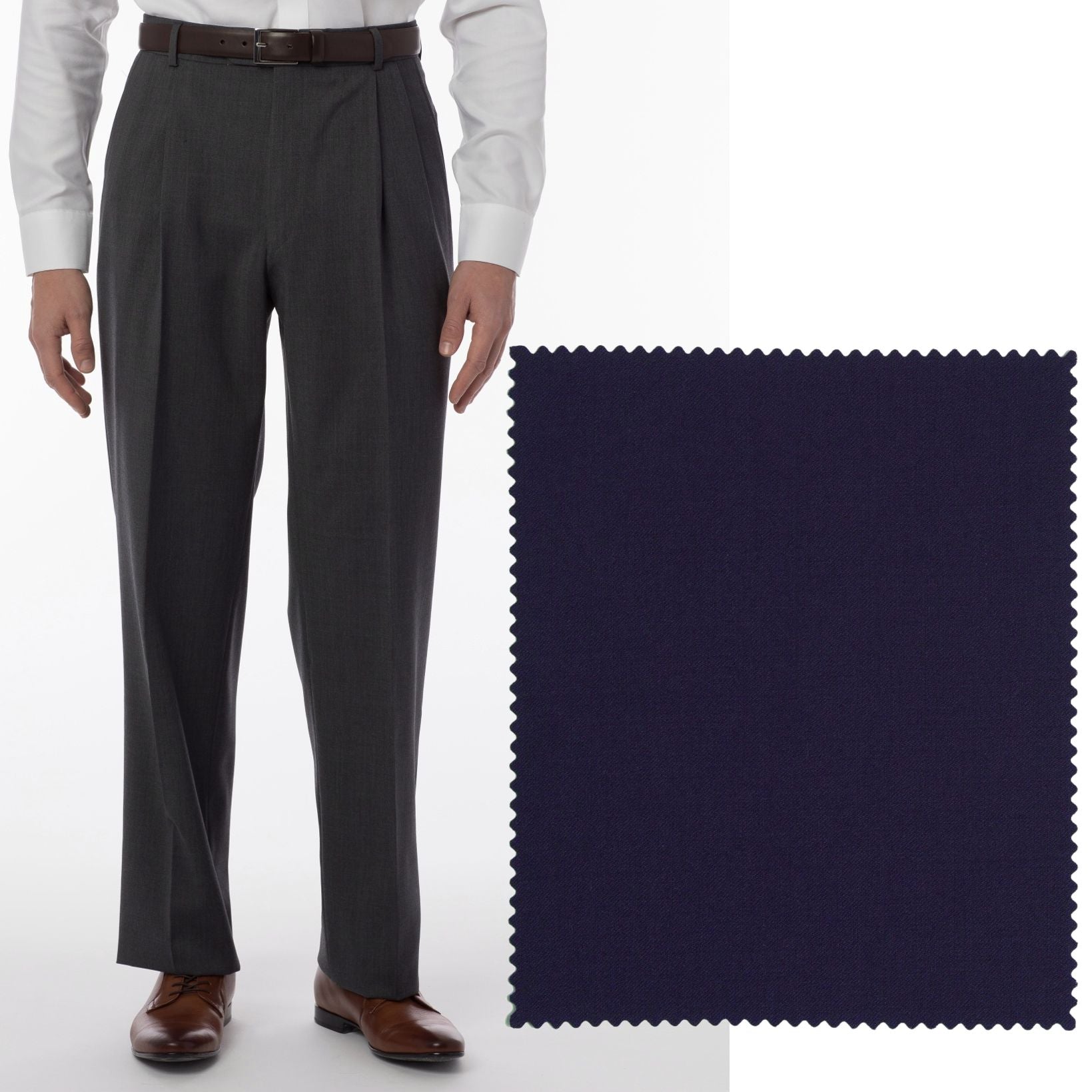 BIG FIT Super 120s Wool Gabardine Comfort-EZE Trouser in Mariner (Manchester Pleated Model) by Ballin