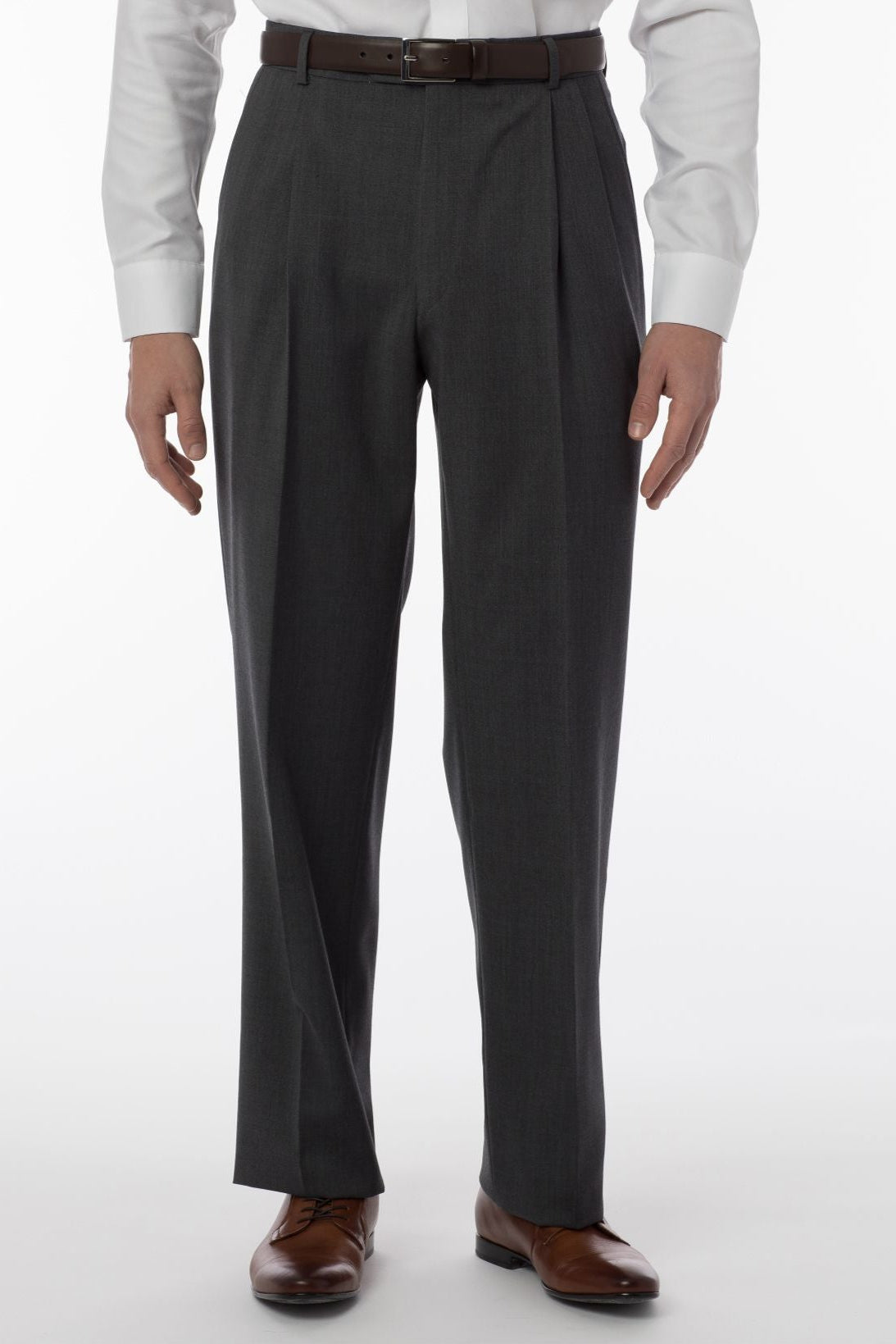 LONG FIT Super 120s Wool Gabardine Comfort-EZE Trouser in Medium Grey (Manchester Pleated Model) by Ballin