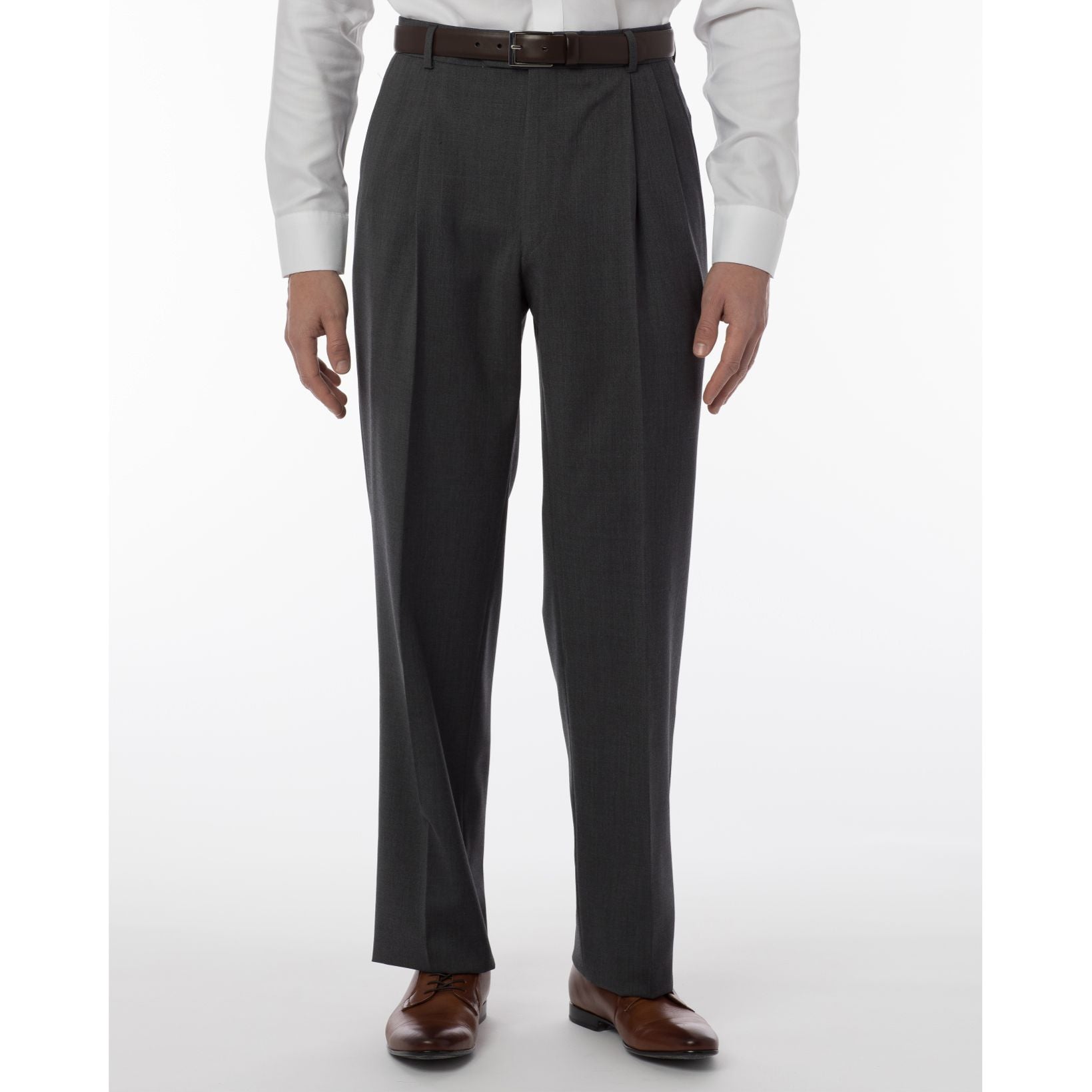 LONG FIT Super 120s Wool Gabardine Comfort-EZE Trouser in Medium Grey (Manchester Pleated Model) by Ballin