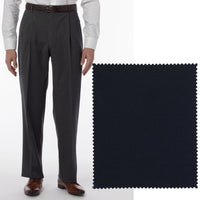 LONG FIT Super 120s Wool Gabardine Comfort-EZE Trouser in Navy (Manchester Pleated Model) by Ballin
