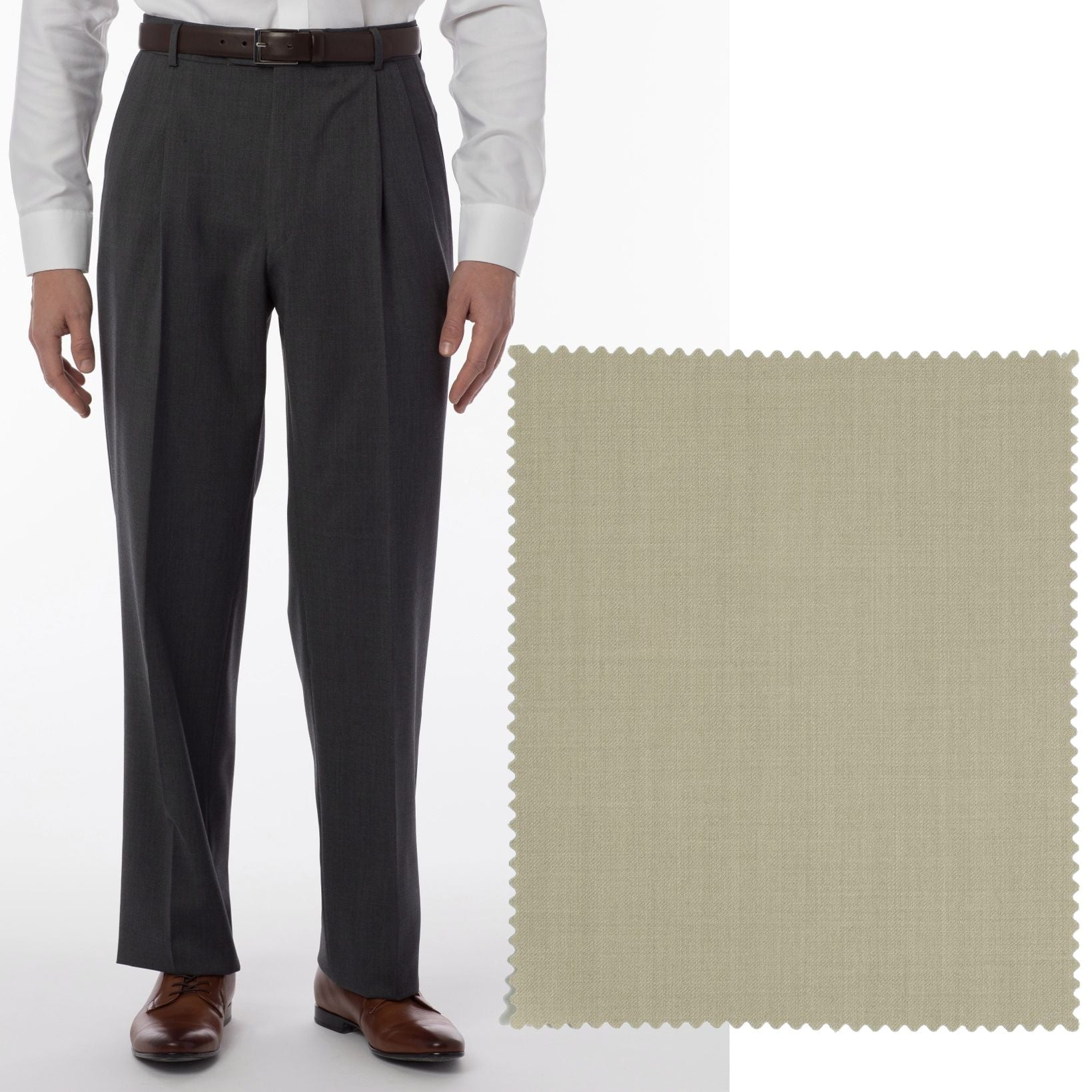 BIG FIT Super 120s Wool Gabardine Comfort-EZE Trouser in Oatmeal (Manchester Pleated Model) by Ballin