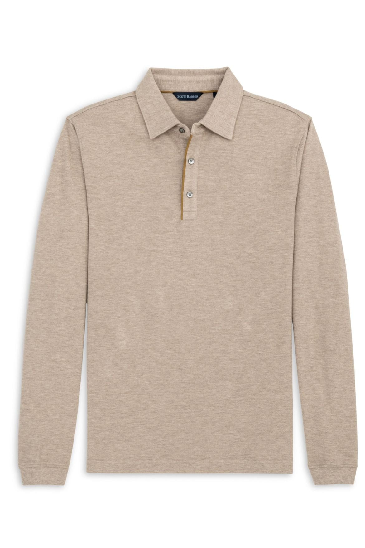 Cotton and Wool Pique Long Sleeve Polo in Camel Heather by Scott Barber