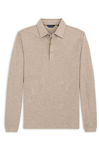 Cotton and Wool Pique Long Sleeve Polo in Camel Heather by Scott Barber