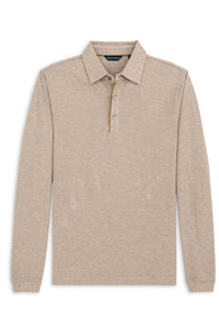 Cotton and Wool Pique Long Sleeve Polo in Camel Heather by Scott Barber