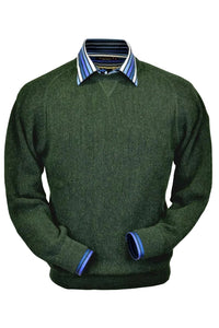 Baby Alpaca 'Links Stitch' Sweatshirt-Style Crew Neck Sweater in Shamrock Green Heather by Peru Unlimited