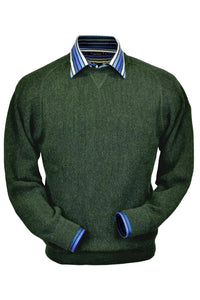 Baby Alpaca 'Links Stitch' Sweatshirt-Style Crew Neck Sweater in Shamrock Green Heather by Peru Unlimited