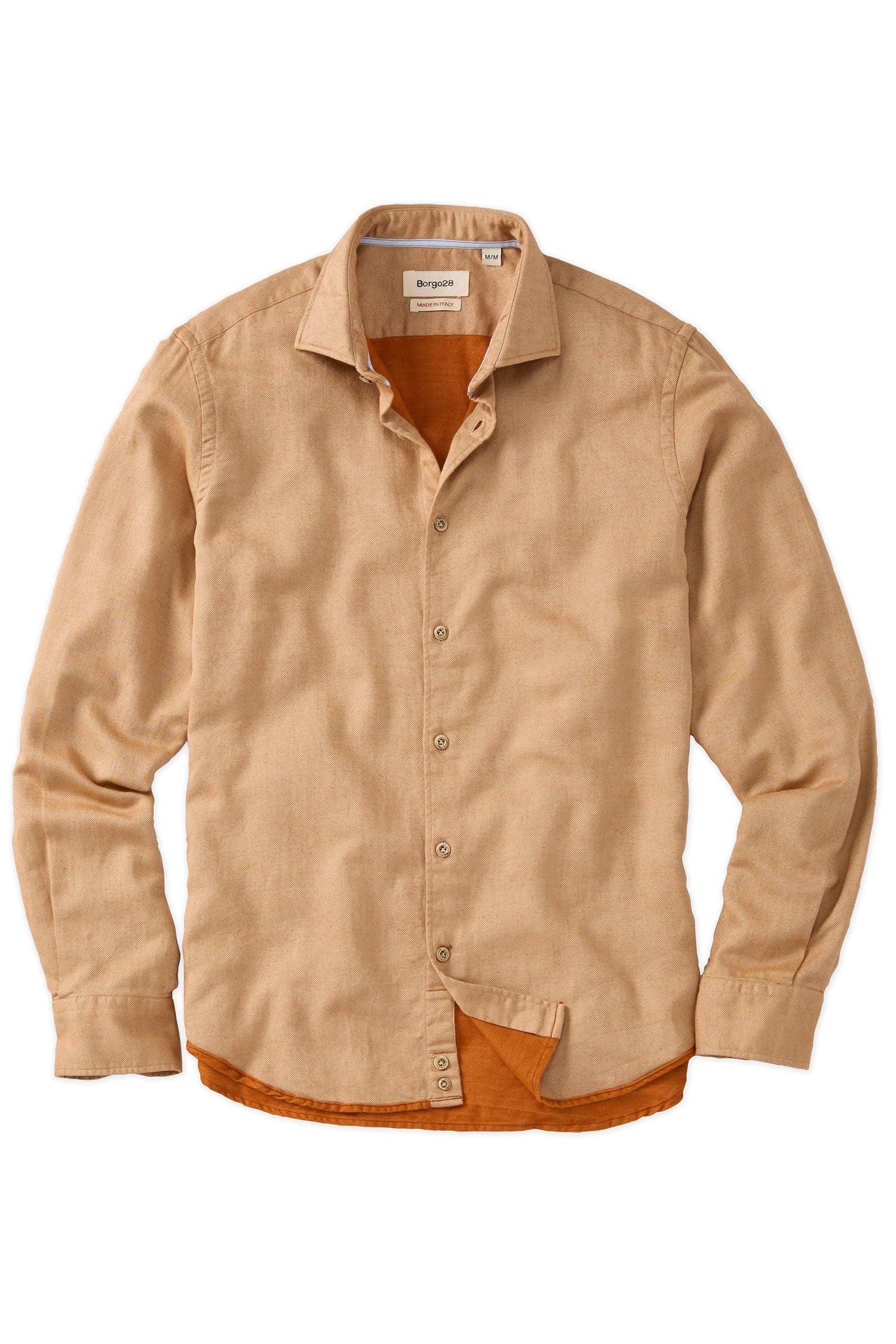 Italian Mini Waffle-Weave Long-Sleeve Sport Shirt in Tan by Borgo28