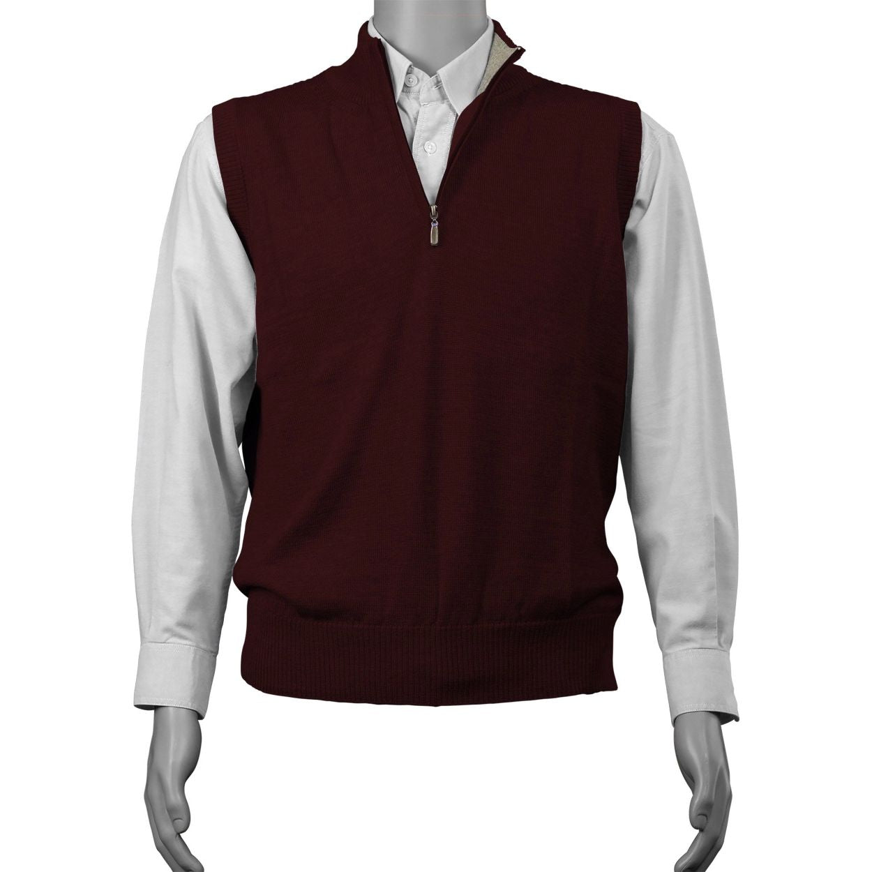 Royal Alpaca Half-Zip Mock Neck Sweater Vest in Wine Heather by Peru Unlimited