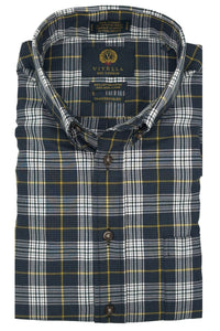 Twilight Blue Houndstooth Plaid Cotton and Wool Blend Button-Down Shirt by Viyella