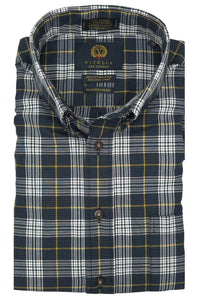 Twilight Blue Houndstooth Plaid Cotton and Wool Blend Button-Down Shirt by Viyella