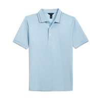 Pima and Silk Pique Short Sleeve Three-Button Polo in Sky Heather by Scott Barber
