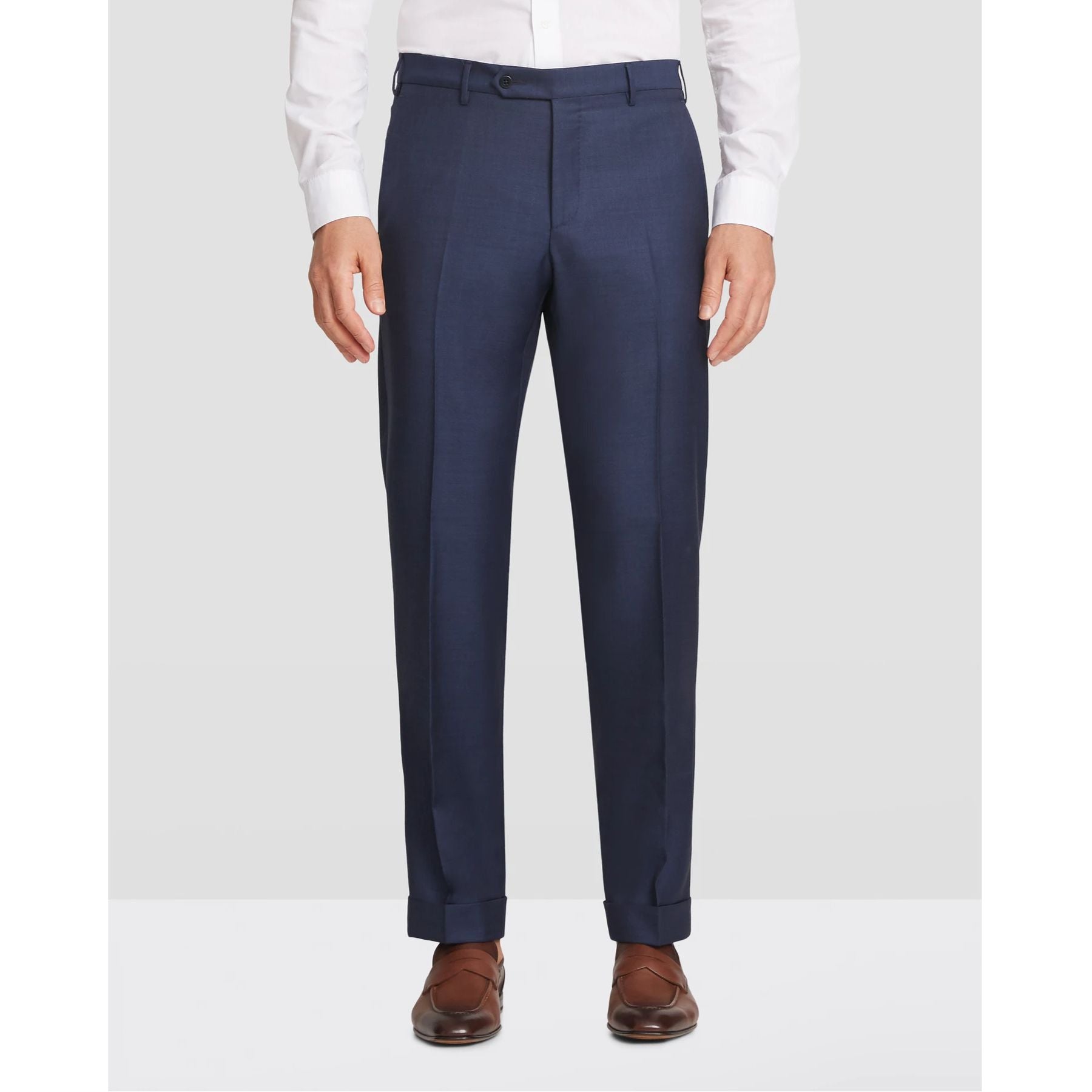 Devon Flat Front Sharkskin Wool Trouser in Navy (Modern Full Fit) by Zanella