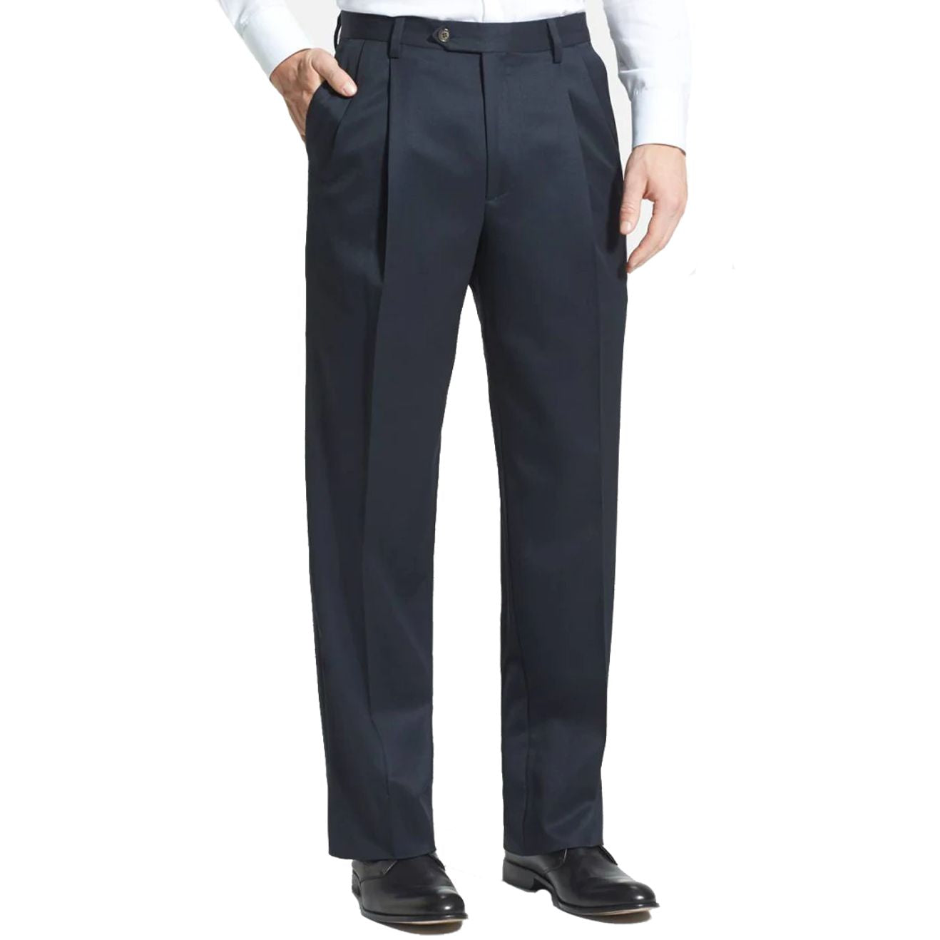 Super 100s Worsted Wool Gabardine Trouser in Navy (Milan Double Reverse Pleated Fit - Regular & Long Rise) by Berle