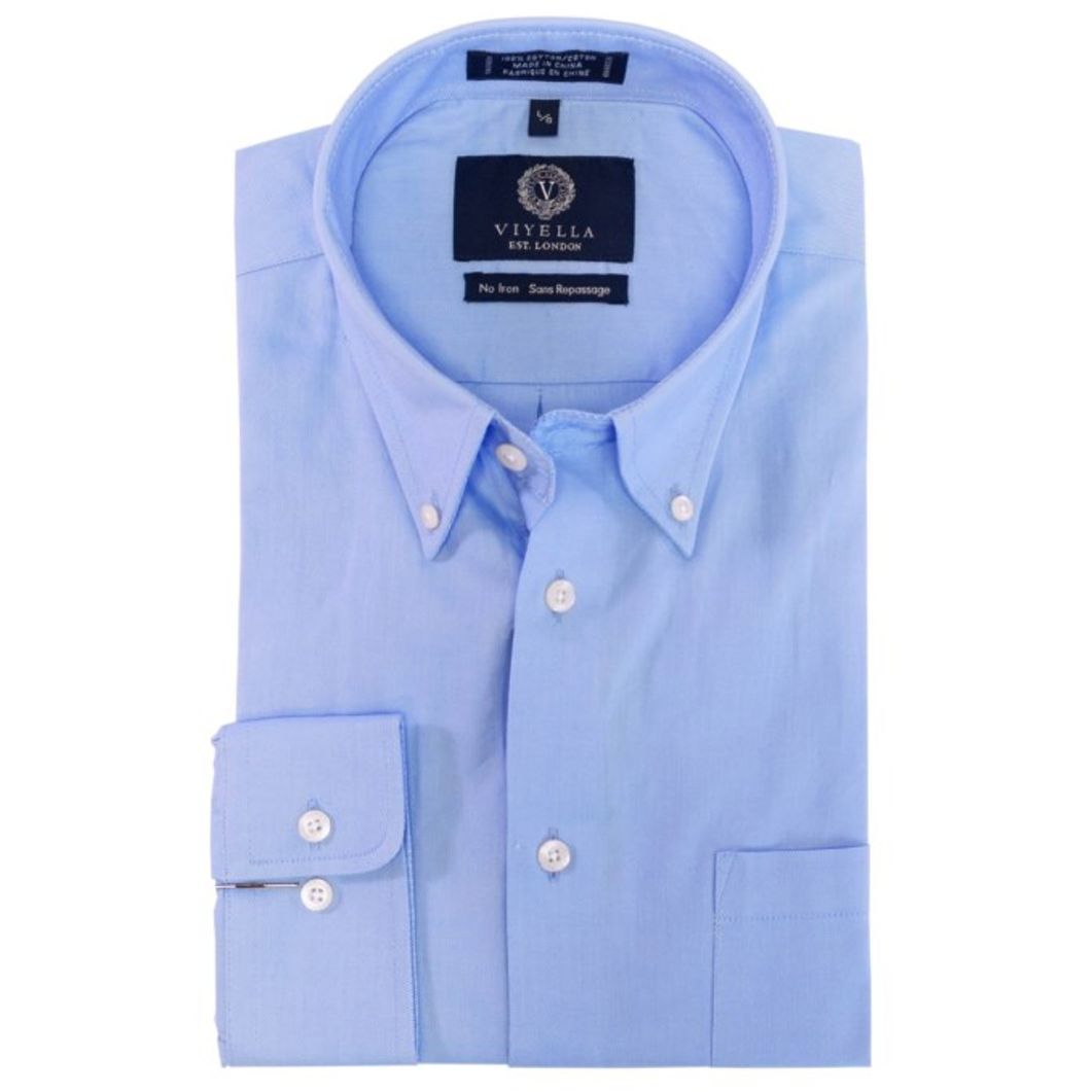 Solid Blue Cotton Oxford Wrinkle-Free Button-Down Sport Shirt by Viyella