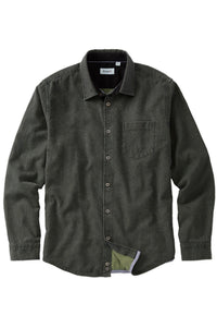 Double-Faced Honeycomb Brushed Cotton Long-Sleeve Sport Shirt in Olive by Borgo28