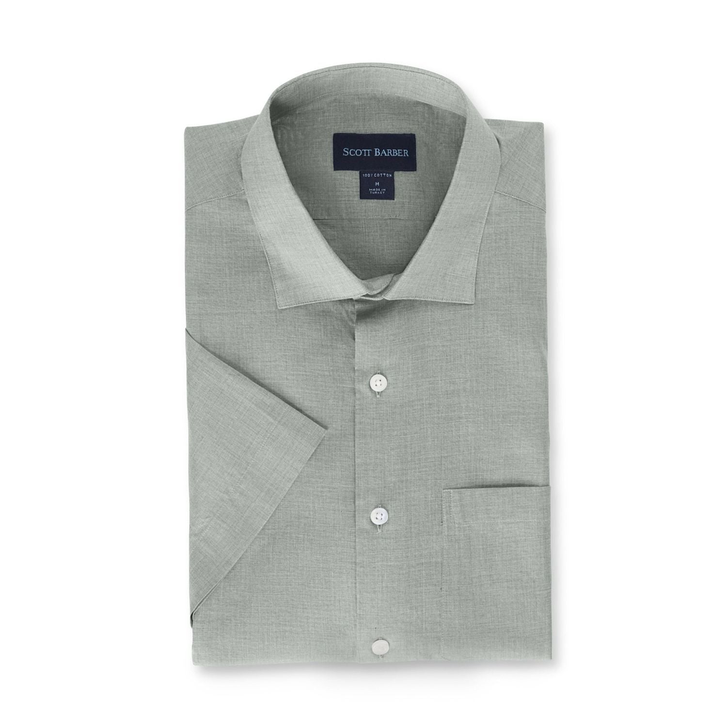 Short Sleeve Heathered Chambray Sport Shirt in Sage by Scott Barber